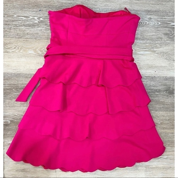 Cynthia Steffe Sz 8 Pink Tiered Scalloped Layered m Ponte Knit Strapless Dress - Picture 8 of 12